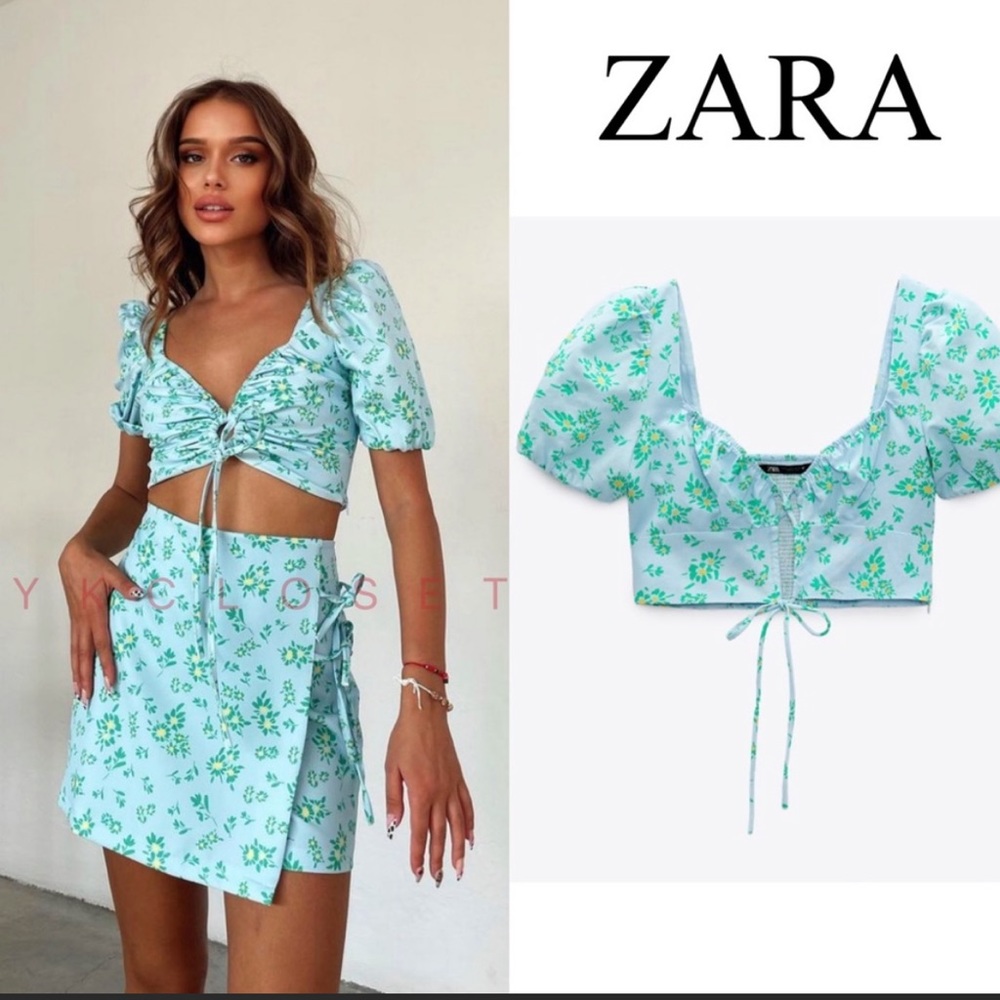 Zara linen blend floral print top